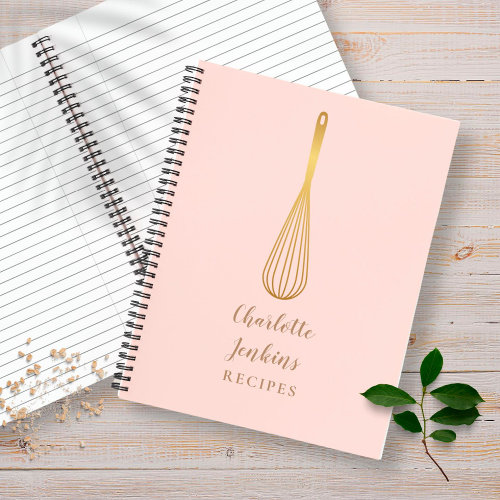 Gold Whisk Blush Pink Recipe Cookbook  Notebook