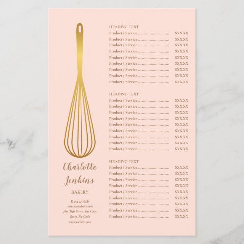 Gold Whisk Catering Blush Pink Service Menu Flyer