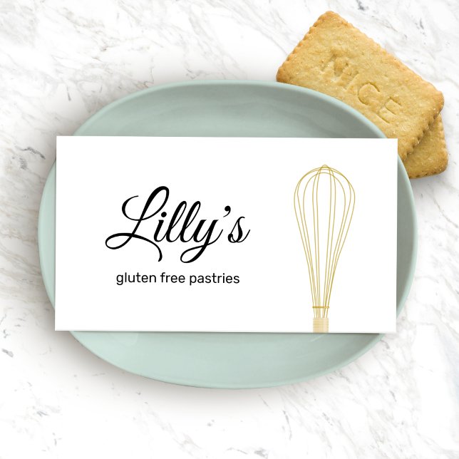  Gold Whisk Chef Bakery Caterer Business Card