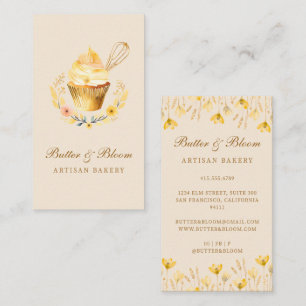 Gold Whisk & Cupcake, Baker Bakery Chef Caterer Business Card