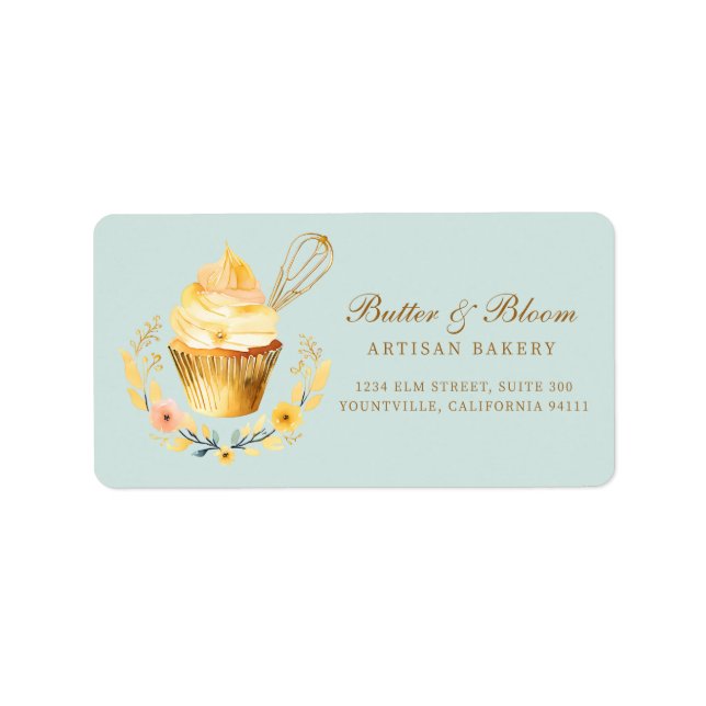 Gold Whisk & Cupcake, Baker Bakery Chef Caterer Label (Front)