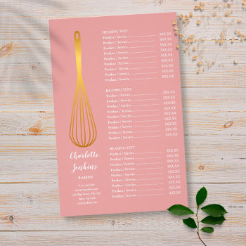 Gold Whisk Patisserie Dusty Rose Service Menu Flyer by artofbusiness at Zazzle