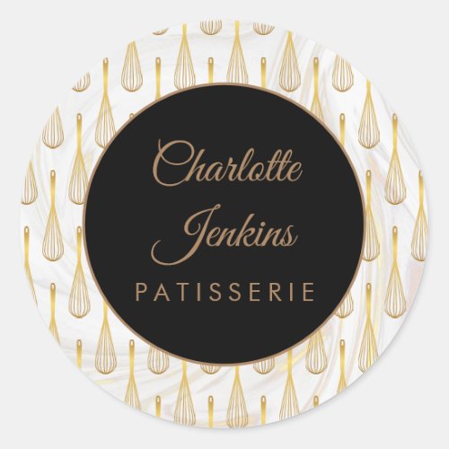 Gold Whisk Pattern Bakery Patisserie Marble Swirls Classic Round Sticker