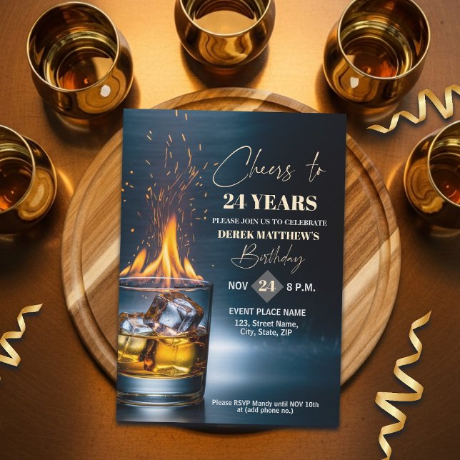 Gold Whiskey Theme Men 24th Birthday Party Invitation (Creator Uploaded)