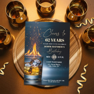 Gold Whiskey Theme Men 62nd Birthday Party Invitation