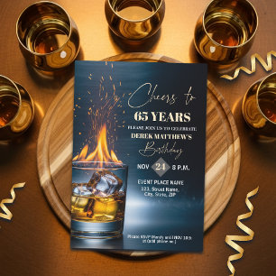 Gold Whiskey Theme Men 65th Birthday Party Invitation
