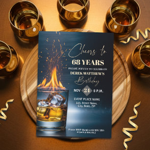 Gold Whiskey Theme Men 68th Birthday Party Invitation
