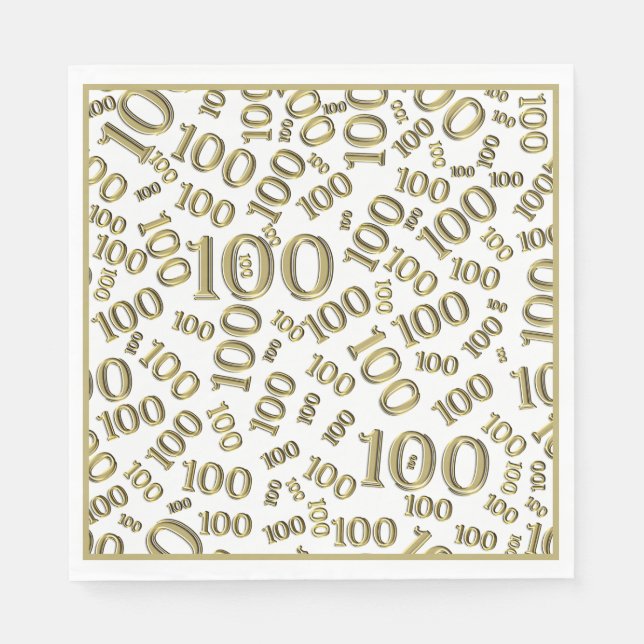 Gold/White 100 Random Number Pattern Napkins (Front)