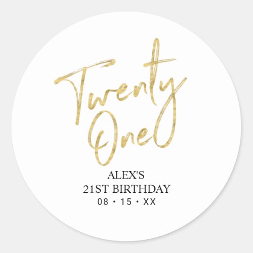 Gold  White 21st Birthday Party Favor Thank you Classic Round Sticker