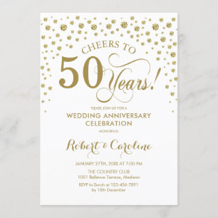 Gold White 50th Anniversary Celebration Invitation