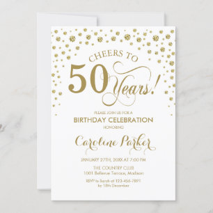 Gold White 50th Birthday Party Invitation