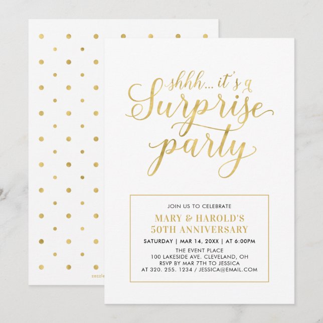 Gold & White | 50th Surprise Wedding Anniversary Invitation (Front/Back)