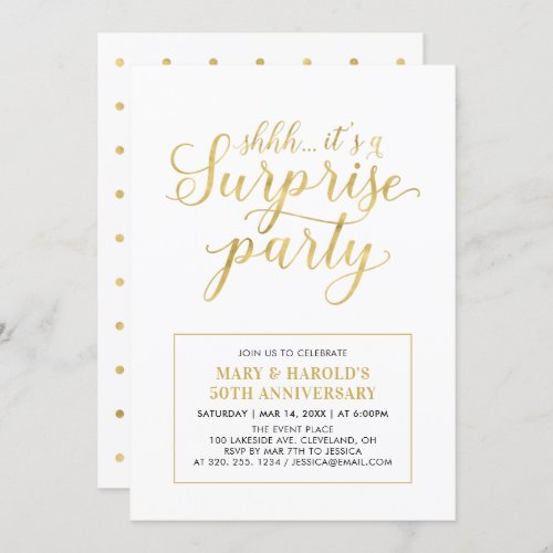 Gold  White  50th Surprise Wedding Anniversary Invitation