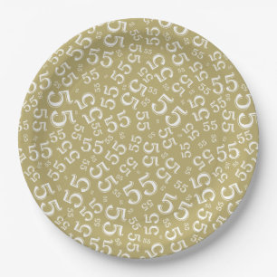 Gold/White 55th Random Number Pattern Paper Plates