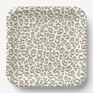  Gold/White 65th Random Number Pattern Paper Plates