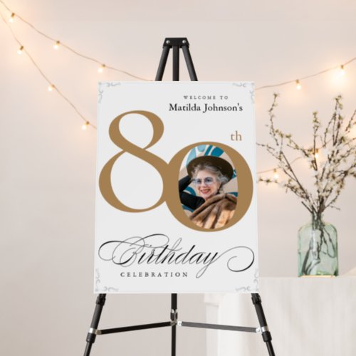 Gold White 80th Birthday Party Custom Welcome Sign