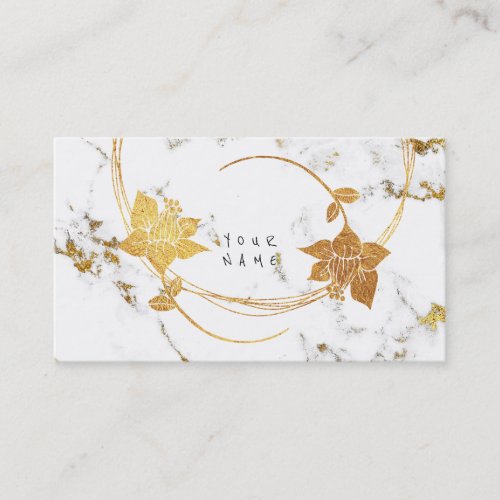 Gold White Abstract Marble Stone Floral Glam Business Card
