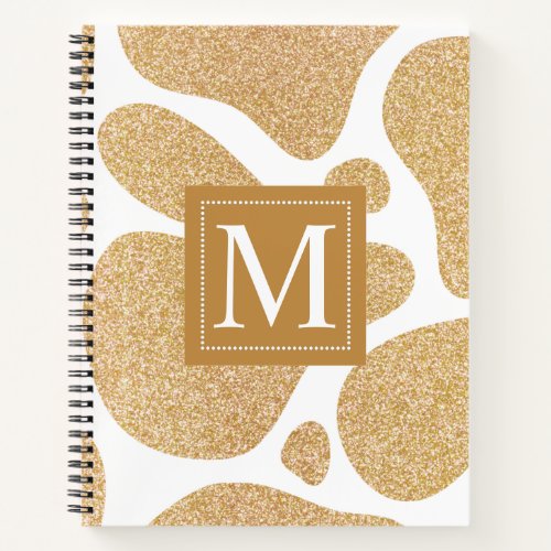 Gold White Abstract Monogram Stone Spiral Notebook