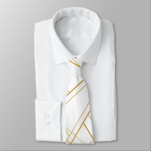 Gold White Abstract Stripes Neck Tie