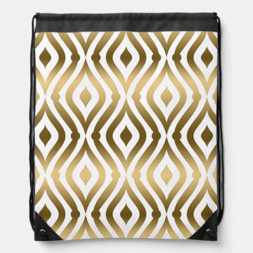 Gold  White Abstract Teardrops Modern Pattern Drawstring Bag