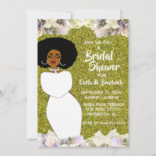 Gold & White African American Bridal Shower Invitation