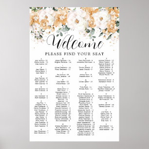 Gold White Alphabetical Quinceanera Seating Chart