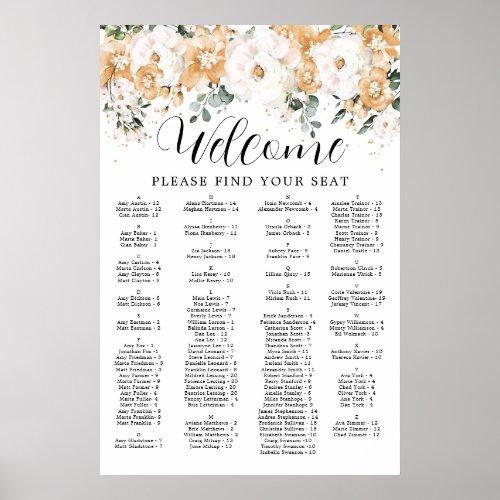 Gold White Alphabetical Quinceanera Seating Chart