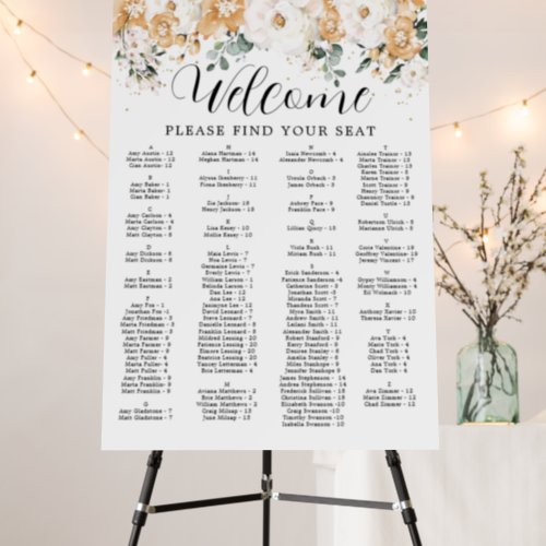Gold White Alphabetical Quinceanera Seating Chart Foam Board