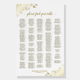 Gold & White Alphabetical Wedding Seating Chart Foam Board