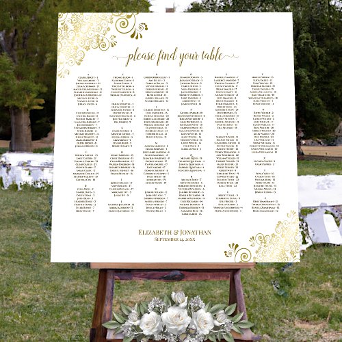 Gold  White Alphabetical Wedding Seating Chart Foam Board