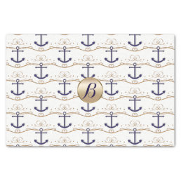 Gold White Anchors Nautical Monogram Modern Party Tissue Paper