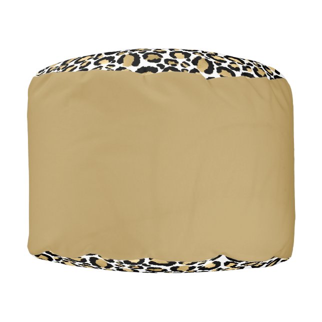 Gold, white and black leopard print pouf (Front)