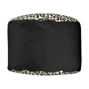 Gold, white and black leopard print pouf