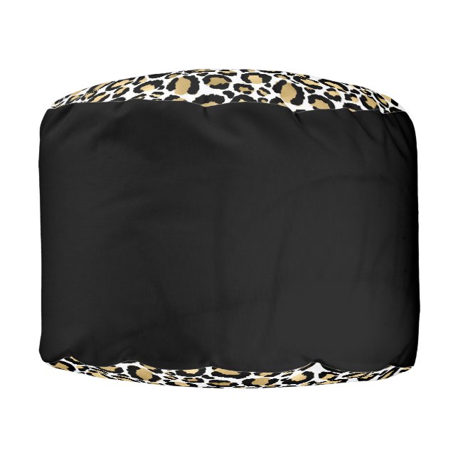 Gold, white and black leopard print pouf (Front)