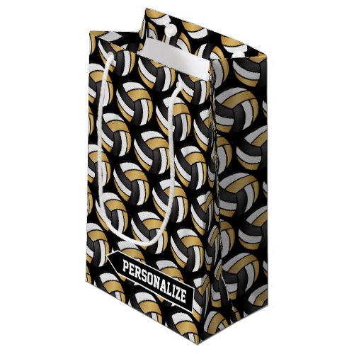 Gold White and Black Volleyball _ Personalize Small Gift Bag