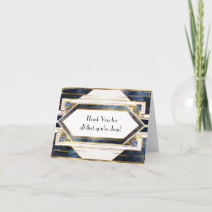 Gold White and Blue Art Deco Frame Letterpress Thank You Card