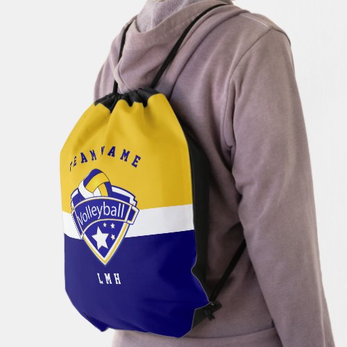 Gold White and Blue Volleyball  Drawstring Bag