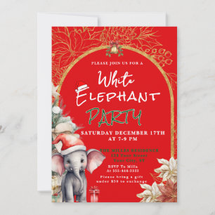 Gold, White And Green White Elephant Gift Exchange Invitation