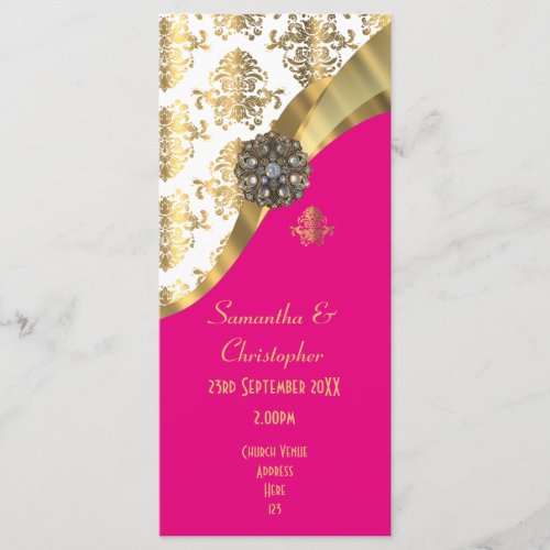 Gold white and pink damask church wedding program