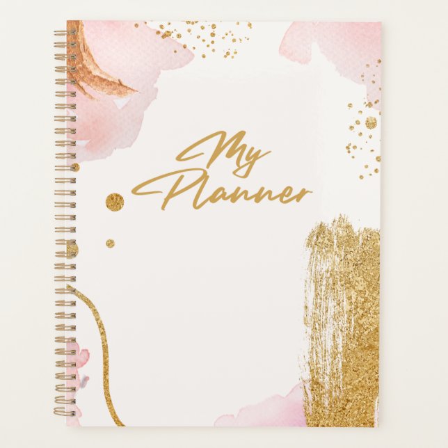 Gold White and Pink Journal Planner (Front)