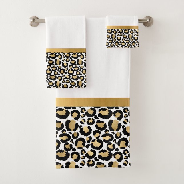 GOLD WHITE ANIMAL LEOPARD BATHROOM SET (Insitu)