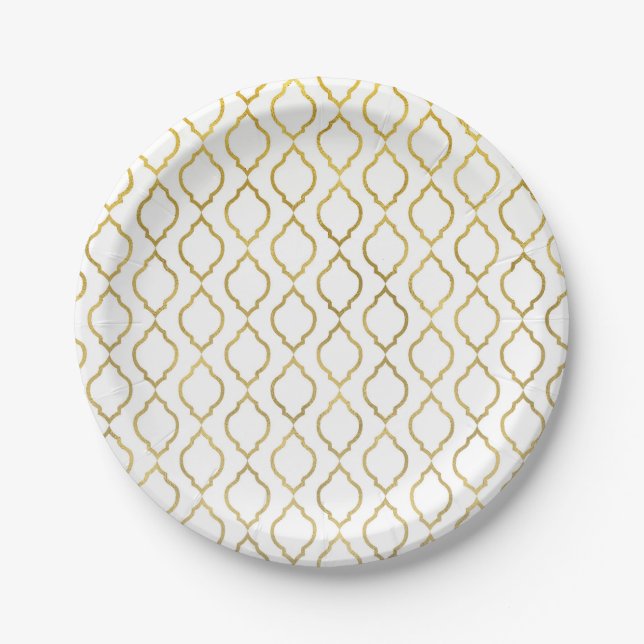 Gold & White Arabian Moroccan Glam Party Paper Plates (Front)