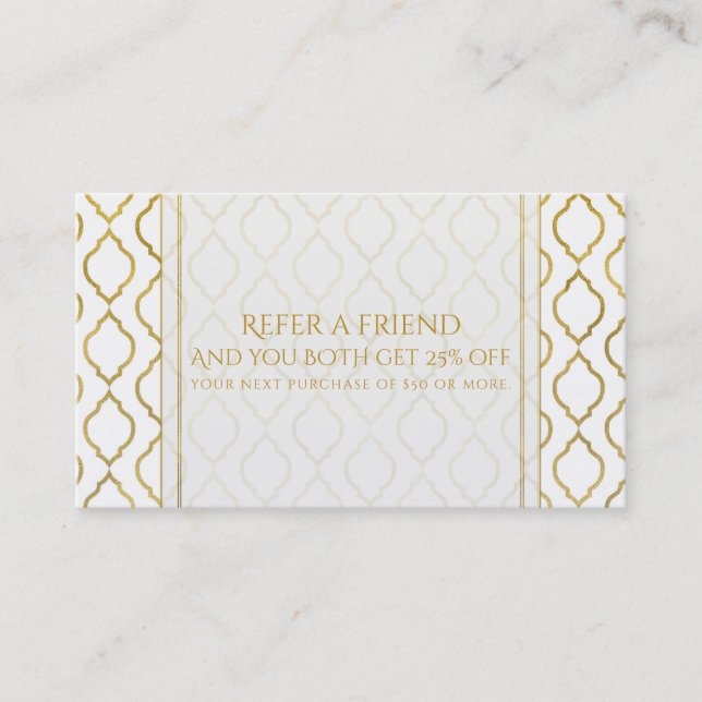 Gold & White Arabian Moroccan Refer a Friend Card (Front)