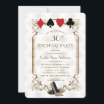 Gold White Art Deco Casino Vegas Poker Birthday Invitation<br><div class="desc">Glam Casino Royale and Great Gatsby themed card design. It features vintage art deco style, a Roaring 20's old Hollywood faux gold frame, playing cards suits with a golden edges, on white gold Art Deco pattern background. On the back the same pattern and name between playing cards suits. Use Personalize...</div>