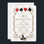 Gold White Art Deco Casino Vegas Poker Birthday Invitation<br><div class="desc">Glam Casino Royale and Great Gatsby themed card design. It features vintage art deco style, a Roaring 20's old Hollywood faux gold frame, playing cards suits with a golden edges, on white gold Art Deco pattern background. On the back the same pattern and name between playing cards suits. Use Personalize...</div>