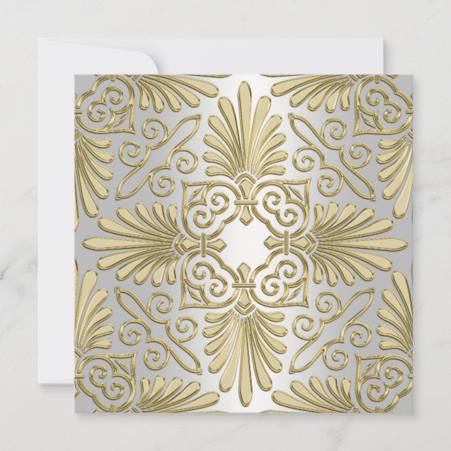 Gold White Art Deco Damask Baby Shower Invitation (Front)