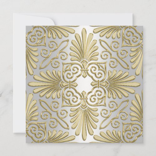 Gold White Art Deco Damask Wedding Invite