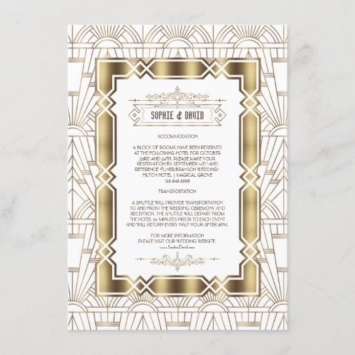 Gold White Art Deco Gatsby 20s 50th Birthday Party Enclosure Card