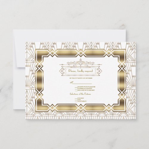 Gold White Art Deco Gatsby 20s Style Wedding RSVP