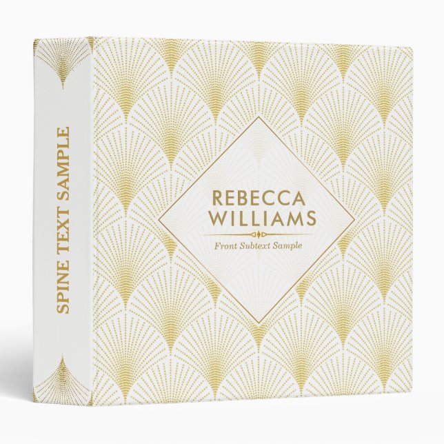 Gold & White Art-Deco Geometric Pattern 3 Ring Binder (Front/Spine)